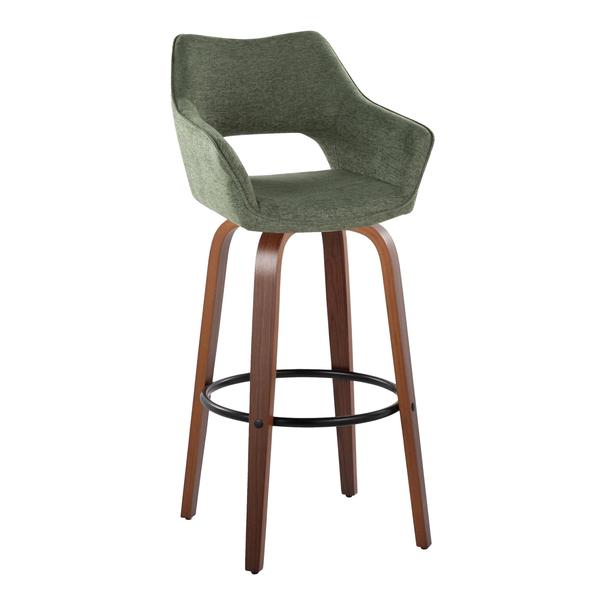 Mustang 30" Fixed-Height Barstool Set of 2, Bar Stools Swivel, Bar Chairs, Swivel Bar Stools Set of 2 with Back, Bar Stools for Kitchen Island (Green Fabric)