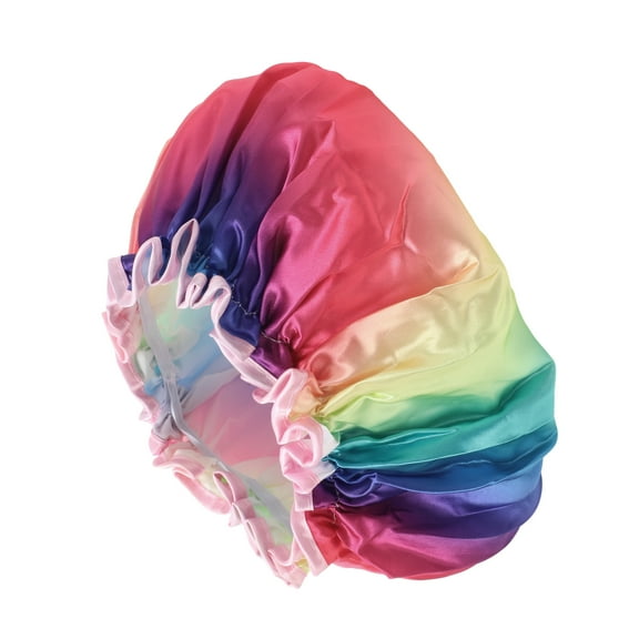 Vocoste 1 Pc Women Durable Rainbow Shower Cap for Bathroom Hotel Travel Assorted Color Satin EVA