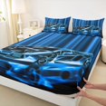 thumbnail image 4 of Castle Fairy Neon Line Sports Car Bed Sheets 4pcs for Boys, Glow Race Art King Sheets for Bedroom, Blue Black, 4 of 6