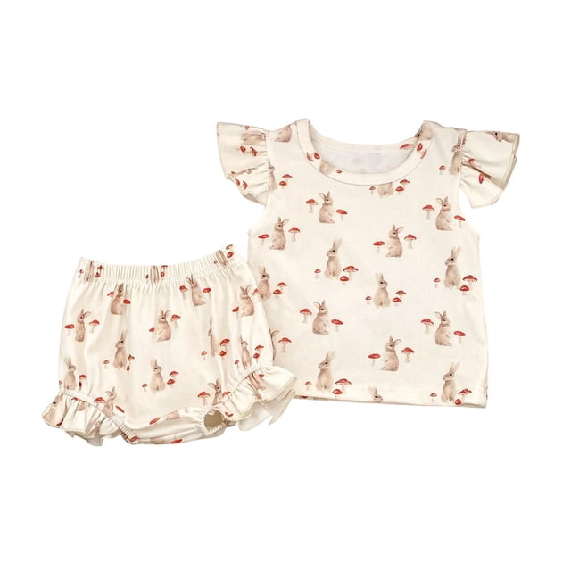 Odeerbi 6M-3Y Niñas Trajes de Verano Camisetas de Tirantes Florales de Algodón Bloomers Cubrepañales Pantalón Corto Conjunto de Dos Piezas Volantes Estampados