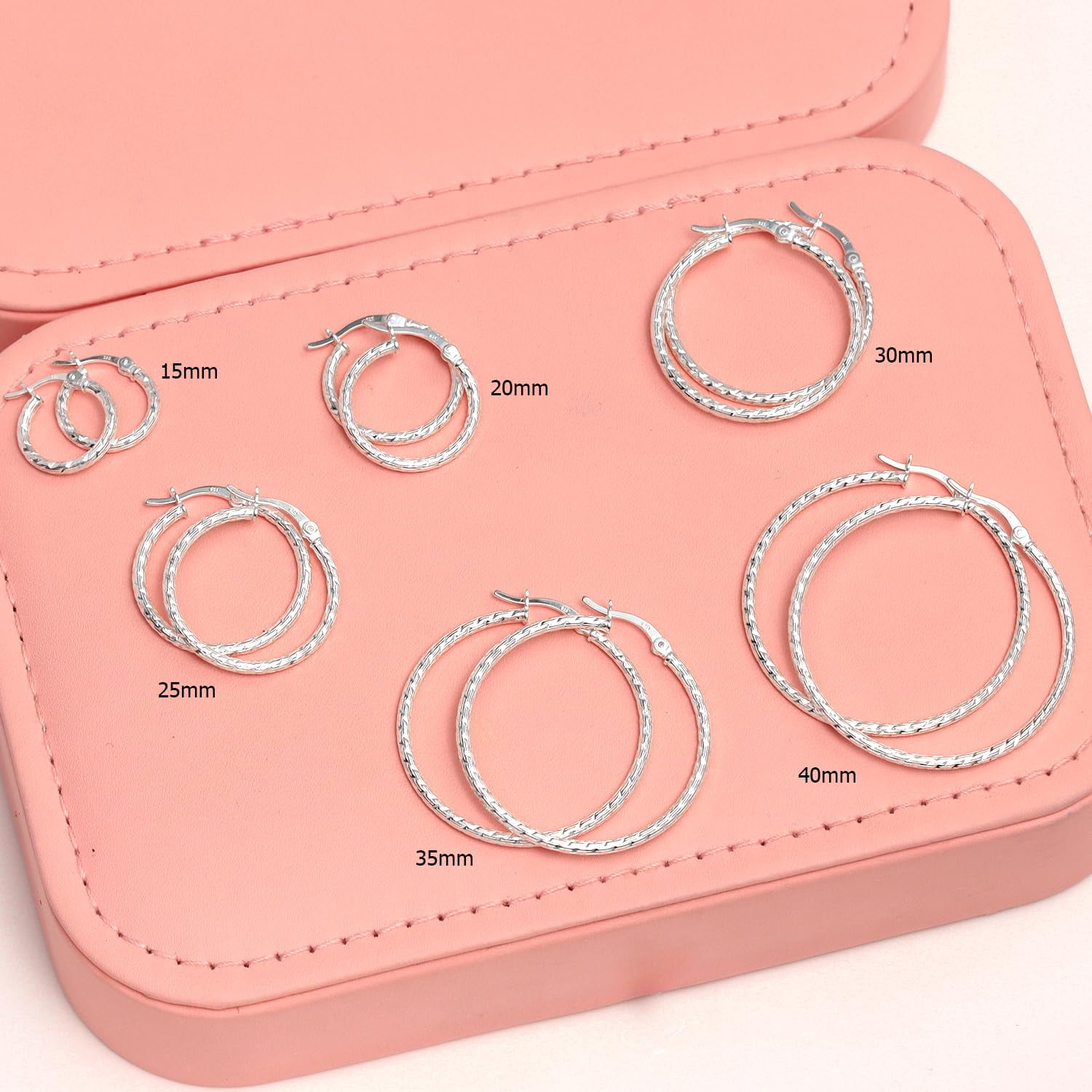 LeCalla 925 Sterling Silver Hoop Earring for Women Diamond-Cut Click-Top Hoop Earring 30MM