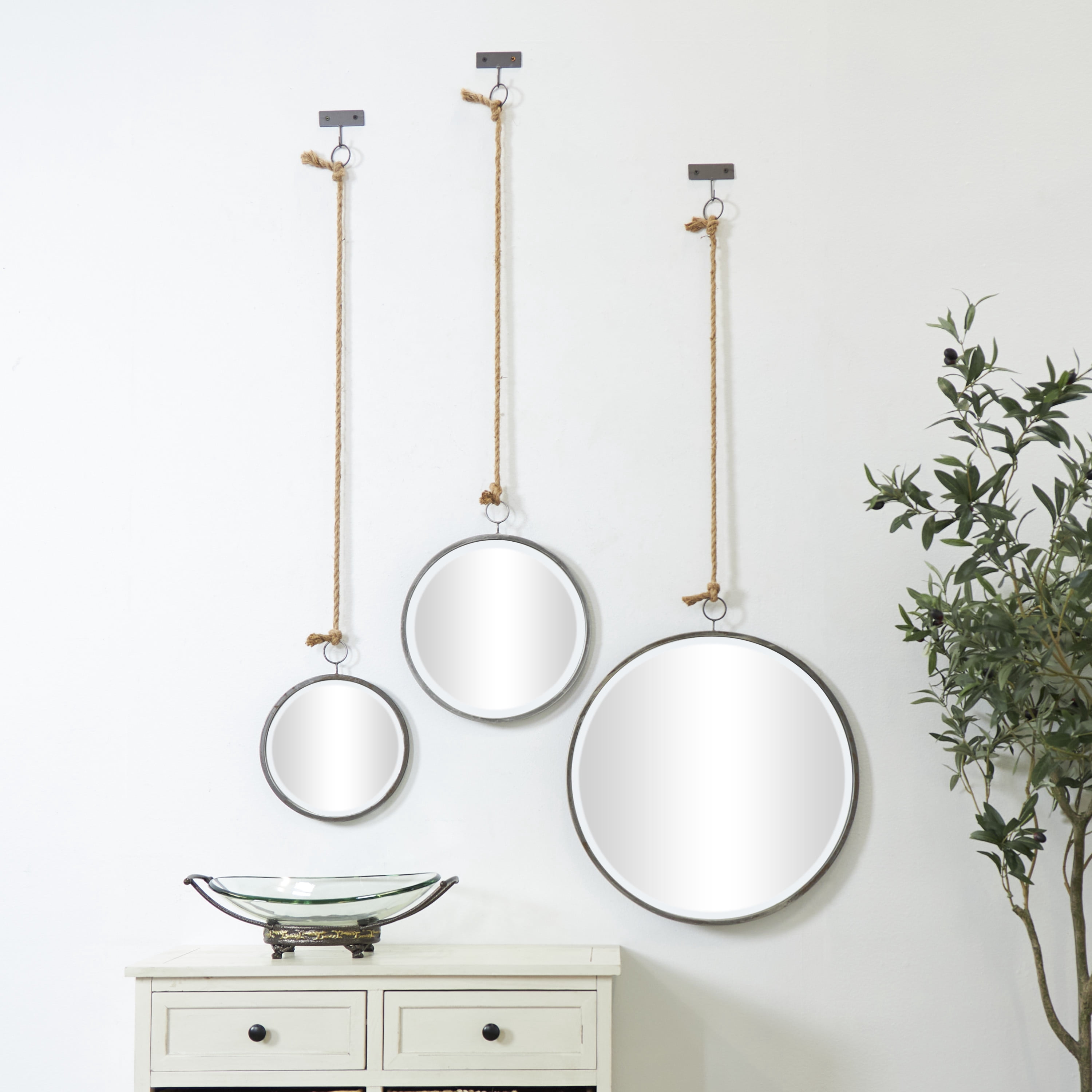 DecMode 20", 13", 10"W Dark Gray Hanging Wall Mirror, Set of 3