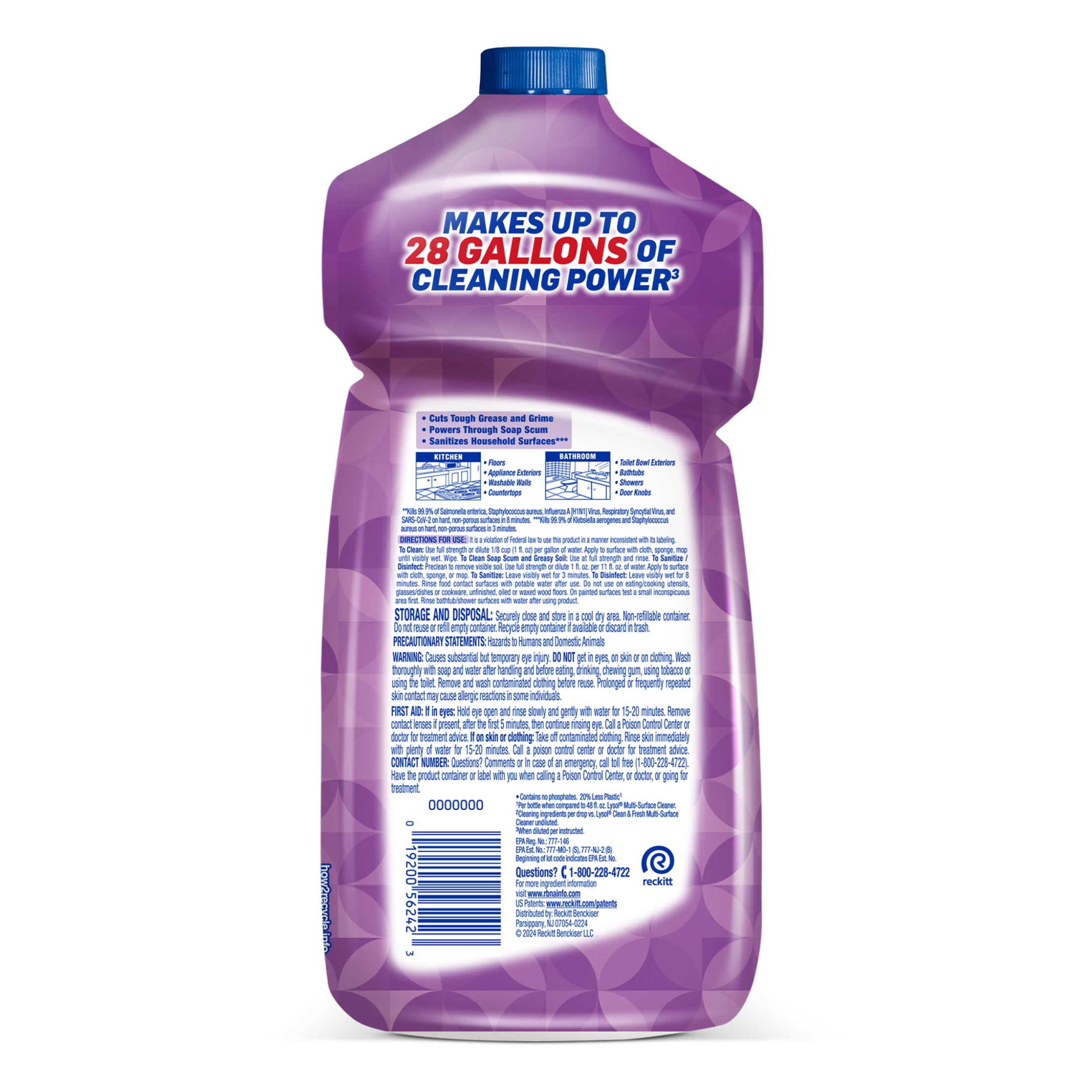 Lysol All Purpose Cleaner, 2X Concentrated Multi-Surface Disinfectant Floor Cleaner for Mopping Solution, for Bathroom & Kitchen, Lavender & Cotton Blossom, 28 fl oz