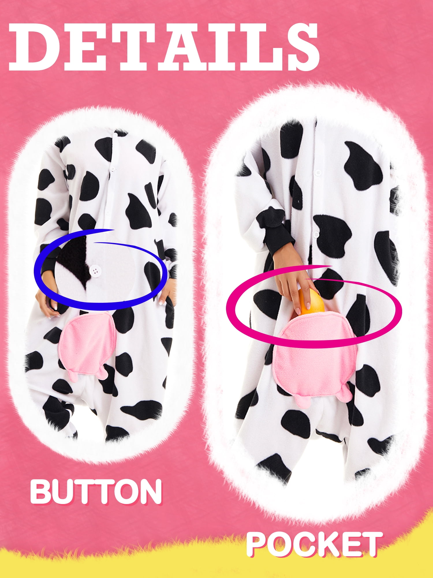 Cow Onesie Adults Unisex Animal Pajama Polyester One-Piece Sleepwear for Women and Men Medium