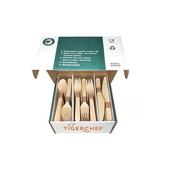 TigerChef 100% Birchwood Cutlery Sets, Eco-Friendly, Biodegradable, All Natural (350, Birchwood Assorted Set)