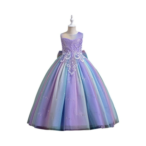 Girls Princess Tulle Ball Gown Sleeveless Embroidered Formal Party Dress for Birthday Wedding Pageant Performance