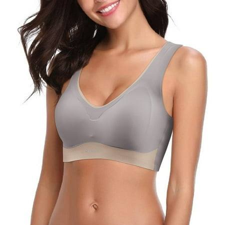 Zshosam Sports Bras for Women Large Bust Comfort Bra Everyday V Neck Soft Lightweight Womens Basic Bra Compression Bras(Grey XL)
