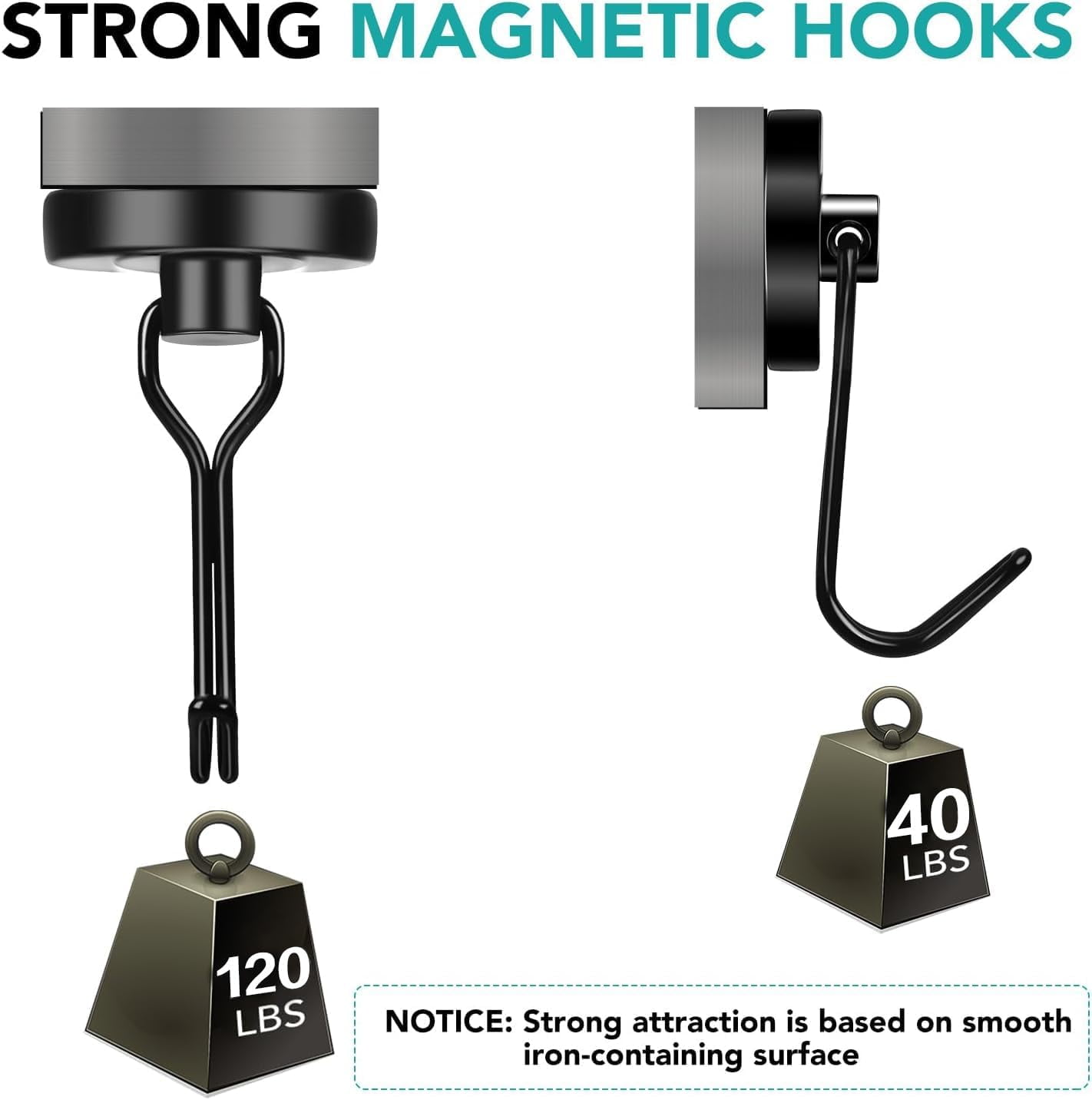 Black Magnetic Hooks 120LBS Strong Magnetics Heavy Duty 2026 Cruise Ship Essentials Magnets with Metal Hook for Hanging Refrigerator Home Kitchen Office, 8Pack