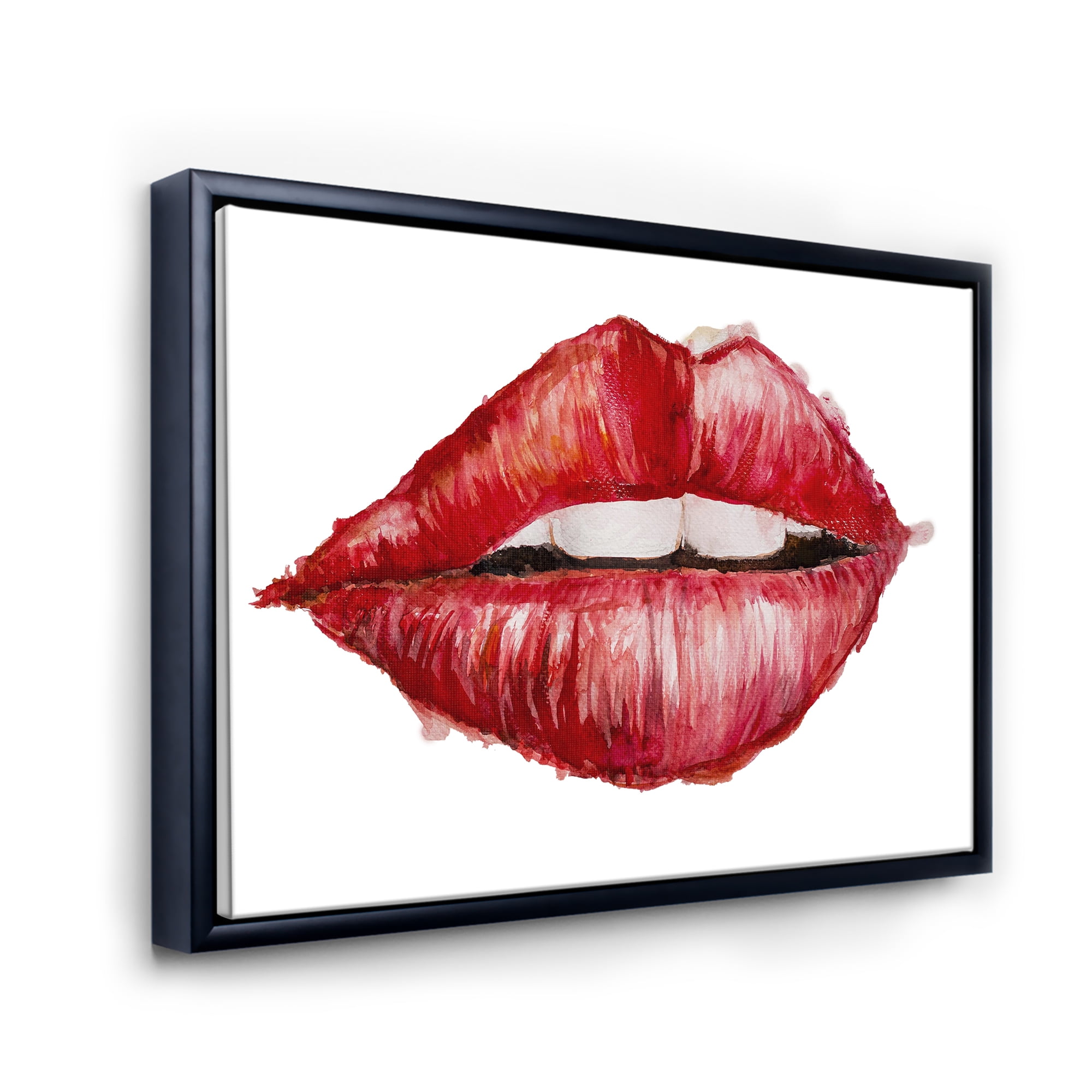 Designart 'Valentines Day Red Female Lips' Modern Framed Canvas Wall Art Print