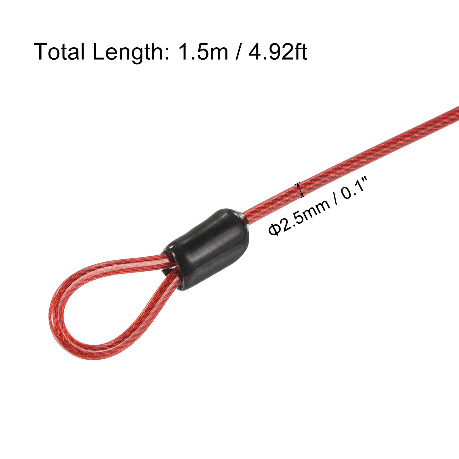 Unique Bargains Coated Security Steel Cable Lock Wire Rope Double Loop Red 2.5mmx1.5m