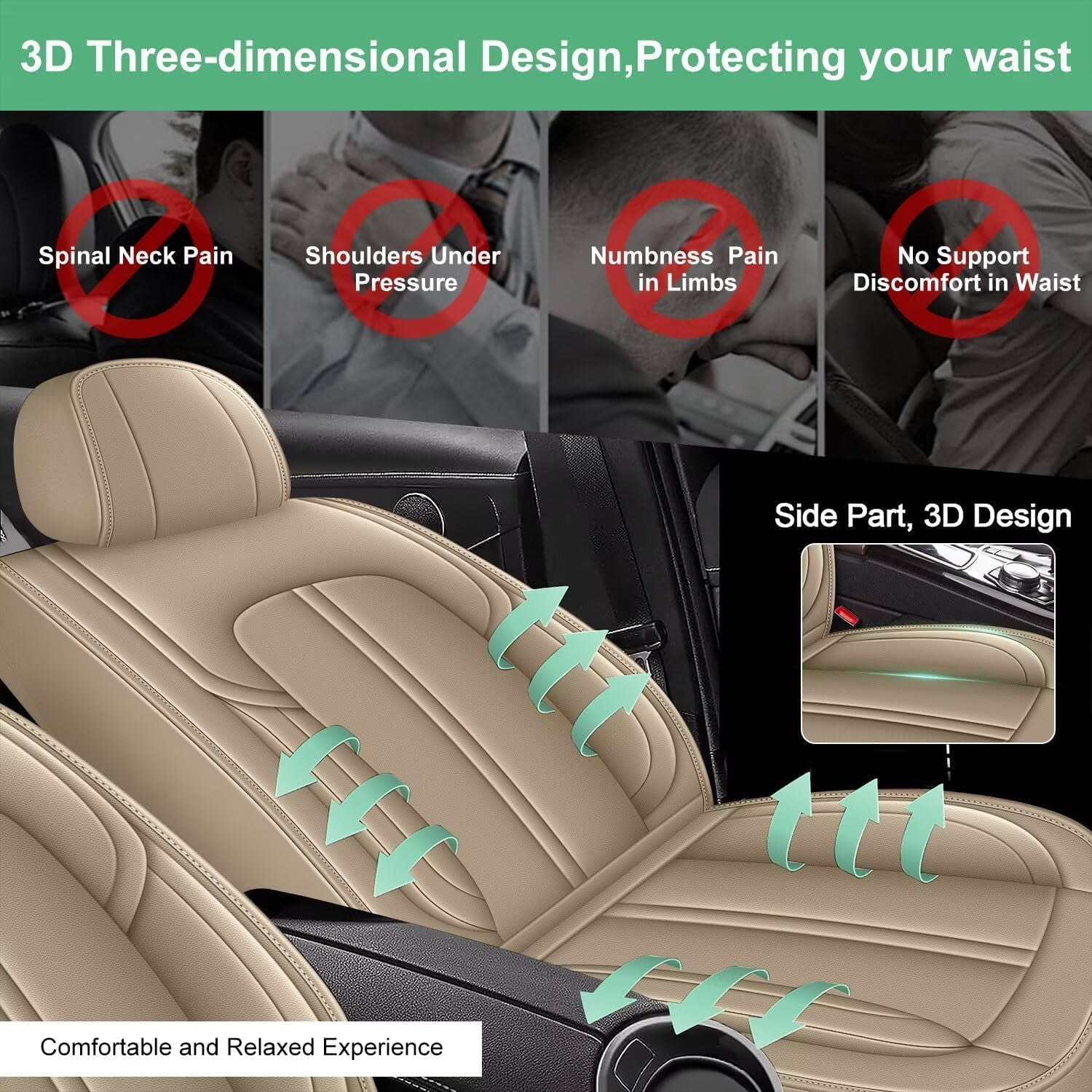 DIKSOAKR Car Seat Covers Fit for Ford F-150 2009-2025: First Row 2PCS Faux Leather Seat Covers Waterproof Automotive Seat Cushion Protector(2 Seats,Beige)