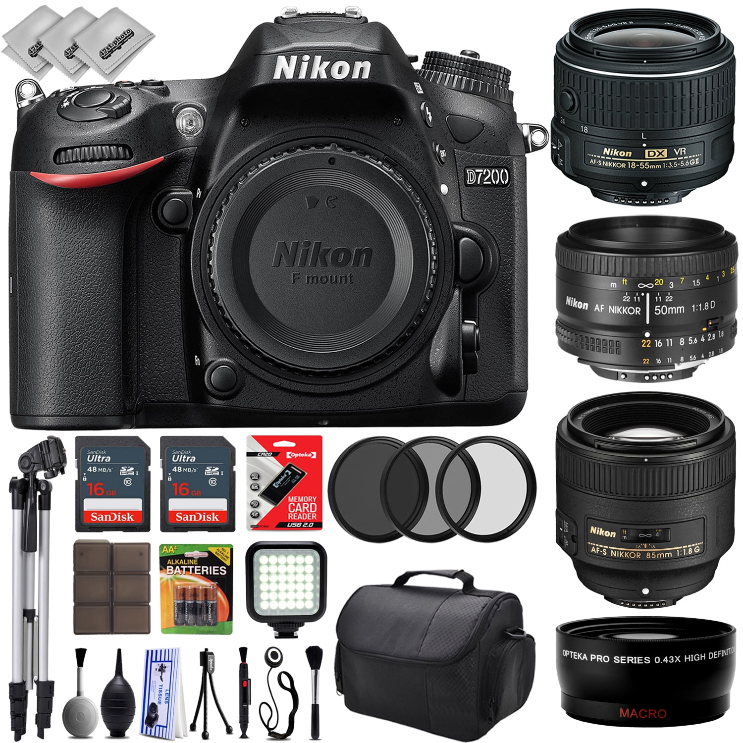 Tablet Goederen Expliciet Nikon D7200 HD Digital SLR Camera w/ 4 Lens - 18 to 85mm - 32GB - 30PC  Bundle - Nikon 50mm 1.8D - Nikon AF-P 18-55mm f/3.5-5.6G - Nikon 85mm f/1.8G  -