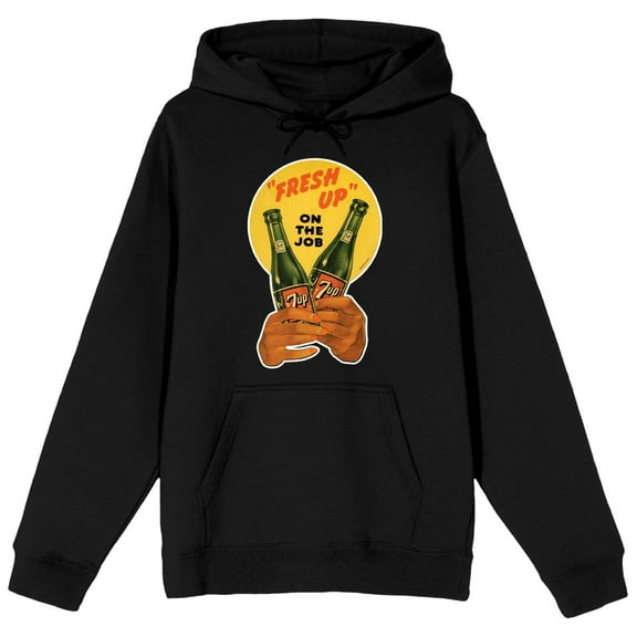7UP Fresh Up On The Job Long Sleeve Black Adult Hooded Sweatshirt-XXL