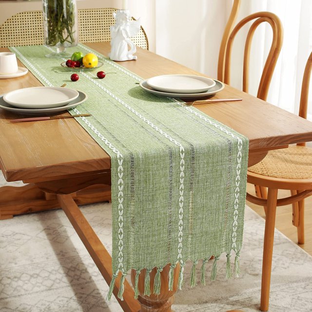 Camino de mesa de algodón, 160 x 33 cm, decoración de mesa hecha a mano con flecos, para picnic, fiesta, cocina, boda.