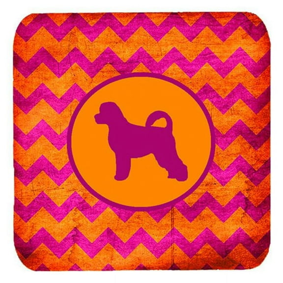 Portuguese Water Dog Chevron Pink And Orange Foam Coasters, Set Of 4