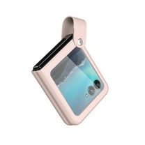 Dteck for Motorola Razr 40 Ultra 2023 Case, Motorola Razr Case, Luxury Hand Strap Faux Leather Folding Shockproof Hard Protective Slim Fit Cover, Pink