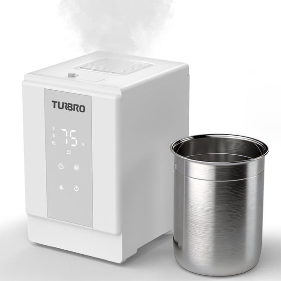 TURBRO 4L/1Gal 304 Stainless Steel Steam Humidifier, Warm Mist Humidifier for Bedroom Baby Nursery, 500 mL/h Output, Dishwasher Safe, Easy to Clean, 2 Misting Levels with Sleep Mode 1-12h Timer
