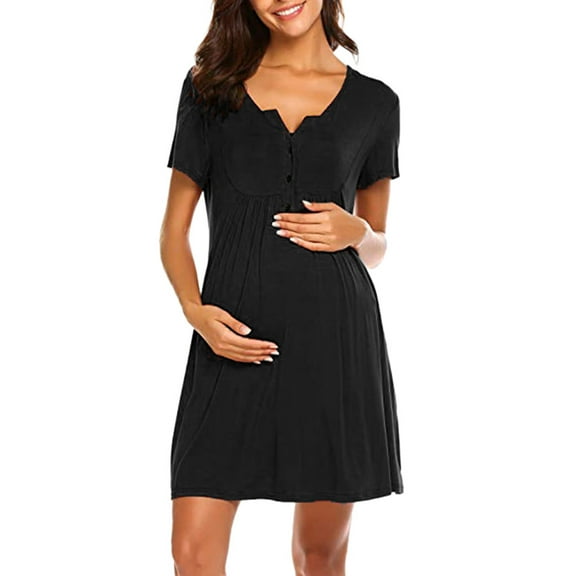 asdoklhq Maternity Clothes for Women Clearance,Women's Nursing Nightshirts Breastfeeding Clothes Short Sleeve Dress