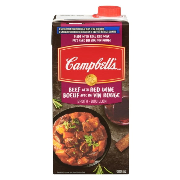 Campbell’s® 30% Less Sodium Beef Broth with Red Wine, Shelf Stable, Ready to Use, 900 mL