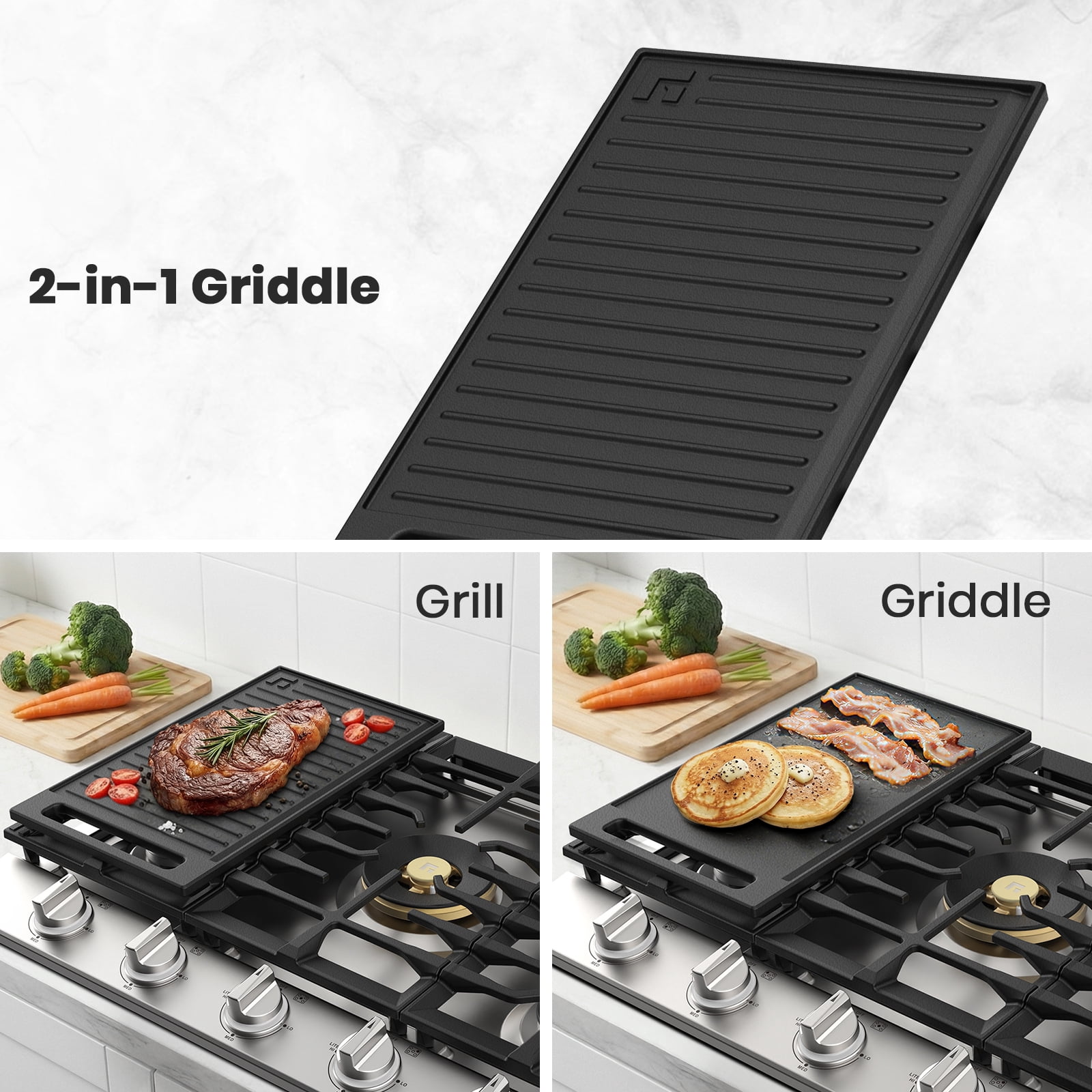 GASLAND Chef Collection GH4305SF 35-Inch 5-Burner Built-in Gas Cooktop with Griddle, NG/LPG Convertible, Stainless Steel