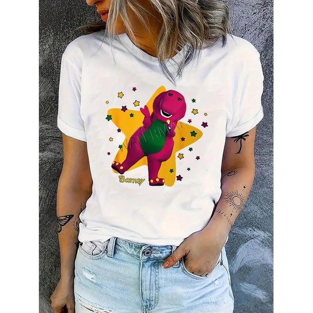 Camisetas para mujer Verano manga corta Tops para DeportesCreative Star Dinosaur Pattern Printed Women'S Trendy Round Neck Short Sleeve, Simple Casual Sports T-Shirt, Comfortable Summer Top for Holi
