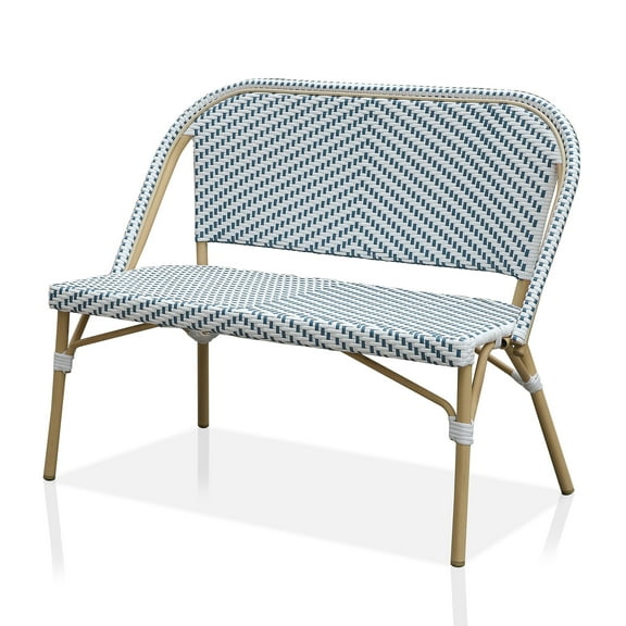 Furniture of America Cruz Faux Rattan Outdoor Loveseat - Blue