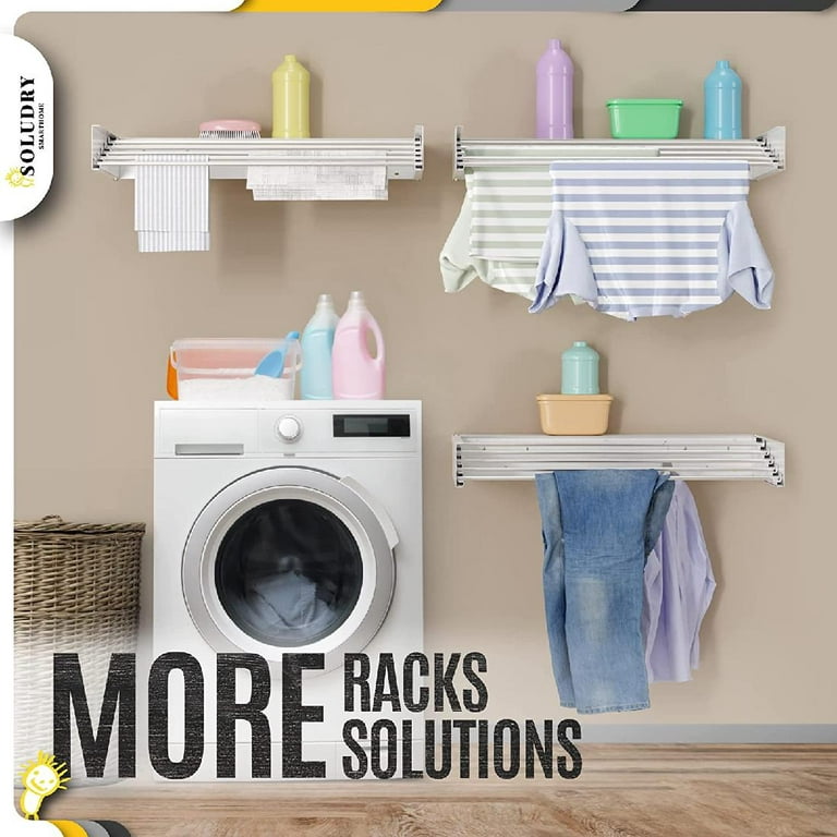 Clothes Drying Rack Wall Mounted Shelf & Hanger Slots