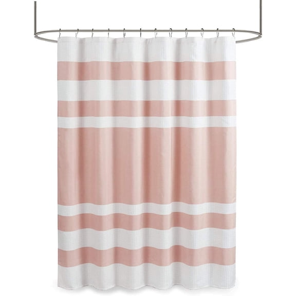 Shower Curtain, Waffle Weave, Pieced Design Fabric Shower Curtain with 3M Scotchgard Moisture Management, Premium Spa Quality Modern Shower Curtains for Bathroom, Standard 72"x72" Blush