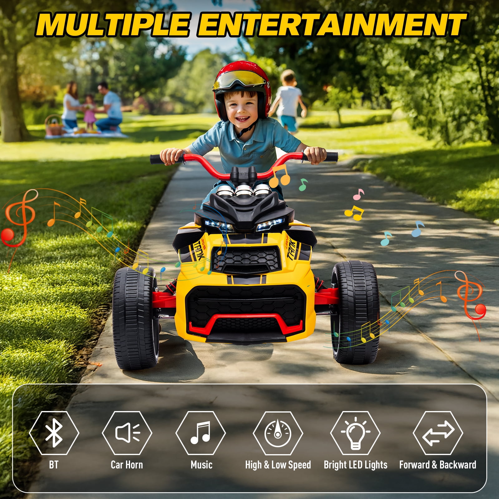 12V Kids Ride On ATV Car, MUKIDY 2 Wheeler Motorcycle Electric Vehicle ATV with LED, Music,Ride on Car Toy for Boys and Girls -Yellow