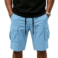 thumbnail image 5 of CCRFTGI Men's Casual Cargo Shorts with Drawstring Elastic Waist and Cargo Pockets Summer Outdoor Shorts Comfort Hiking Shorts Sky Blue L, 5 of 6
