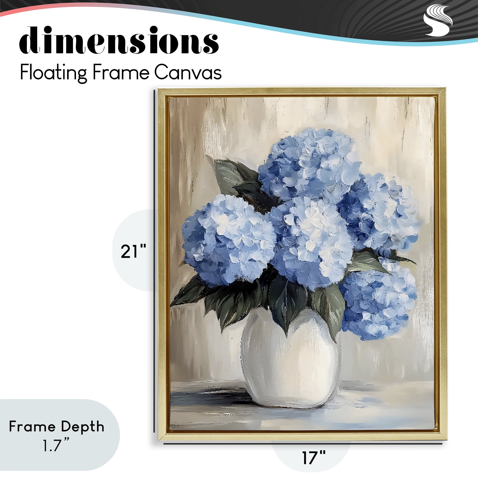 Stupell Industries Painted Hydrangeas in White Vase Gold Framed Floater Canvas Wall Art, design by Creative Studio