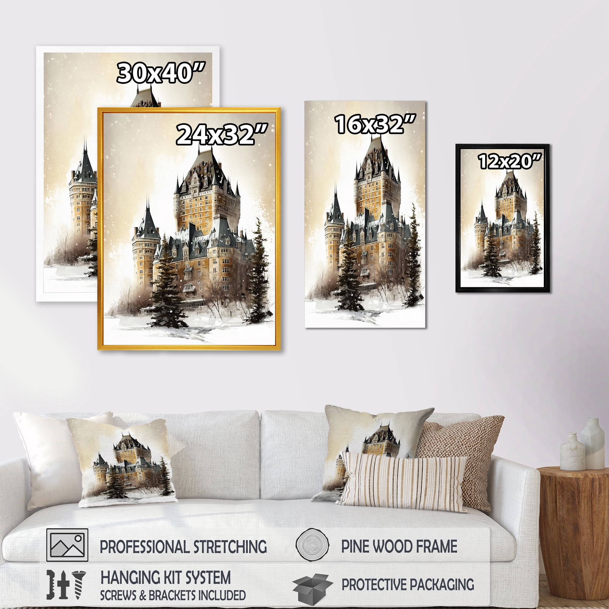 Designart Winter Season Chateau Frontenac II Canvas Wall Art