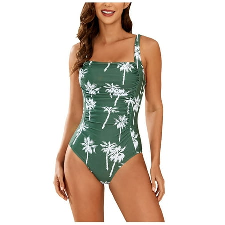 Huesdet Womens One Piece Swimsuit Tummy Control Bathing Suit Sexy Flattering Cheeky High Cut Out Cute Ladies Swimwear[Green XL]
