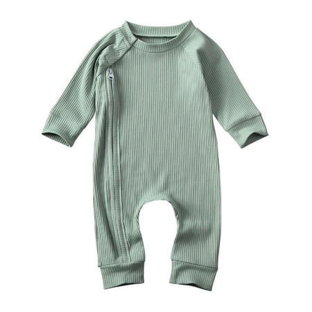 

Frecoccialo New 7 Colors Infant Baby Boys Girls Solid Romper With Zipper Cotton Kids Girls Long Sleeve Ribbed Jumpsuit Spring Autumn Clothes