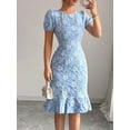 thumbnail image 4 of Womens Casual Dresses for Summer Short Sleeve Flare Bodycon Midi Dress Blue XL, 4 of 9