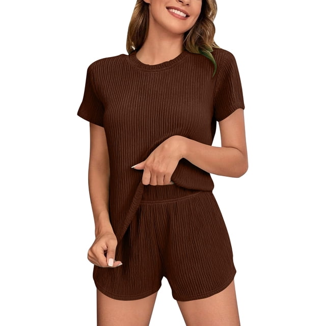 Pajama de Mujer Conjunto de Pantalones Cortos Pascua Impresa Manga Corta con Pantalones Cortos de Bolsillo Ropa de Dormir, Pantalones de Pijama de Mujer con Bolsillos