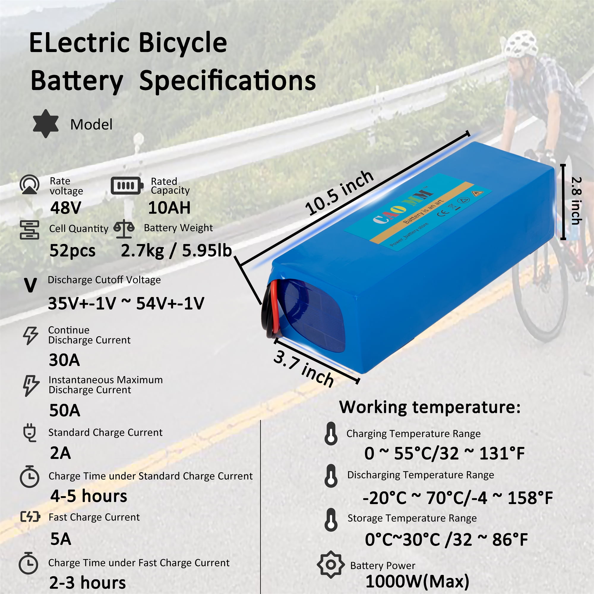 48V 10Ah Ebike Battery Without Charger Set 48V Lithium Battery for