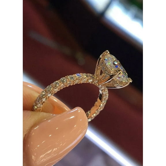 Natural Moissanite Certified 1.21Ct Round Women Ring 14K Rose Gold Plated Silver