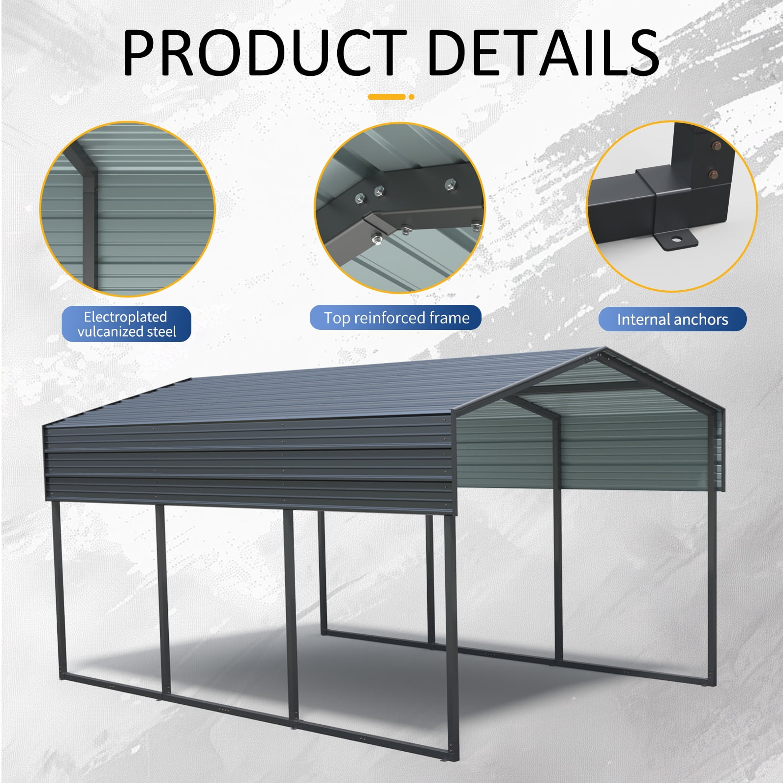 10x15ft Metal Outdoor Carport with Galvanized Steel Roof and Frame,Large Garage