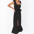 thumbnail image 4 of ICHUANYI Clearance Summer Women's New Sling Bandage Sleeveless Square Neck Fashion Solid Vent Dress(Black, L) ICHUANYI WER2023081114169, 4 of 7