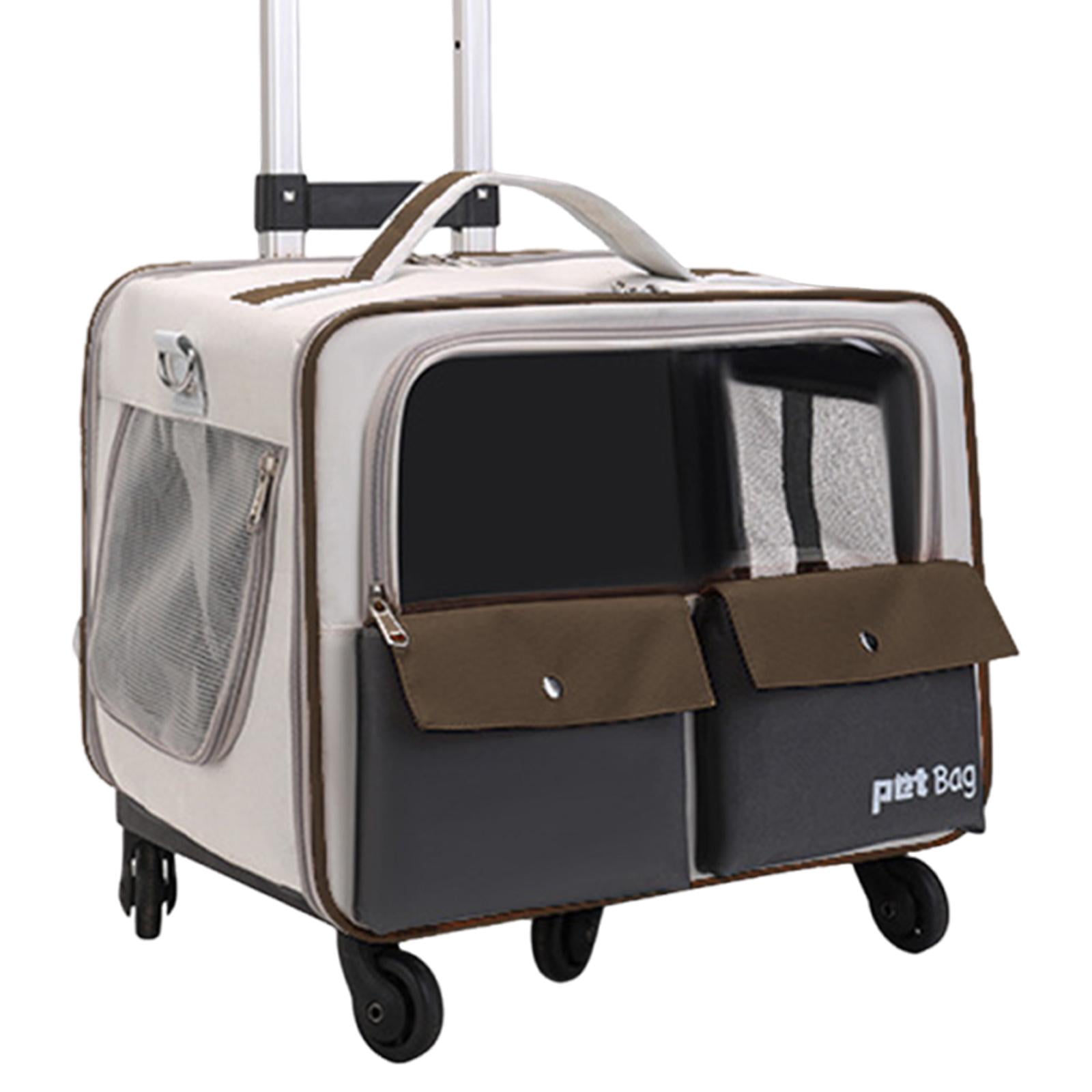Serenable Cat Trolley Bag Pet Carrier Portable Smooth Zipper Transparent Window Dog Backpack, Pet Travel Bag for Cats Puppy Kitten Dogs Coffee Color