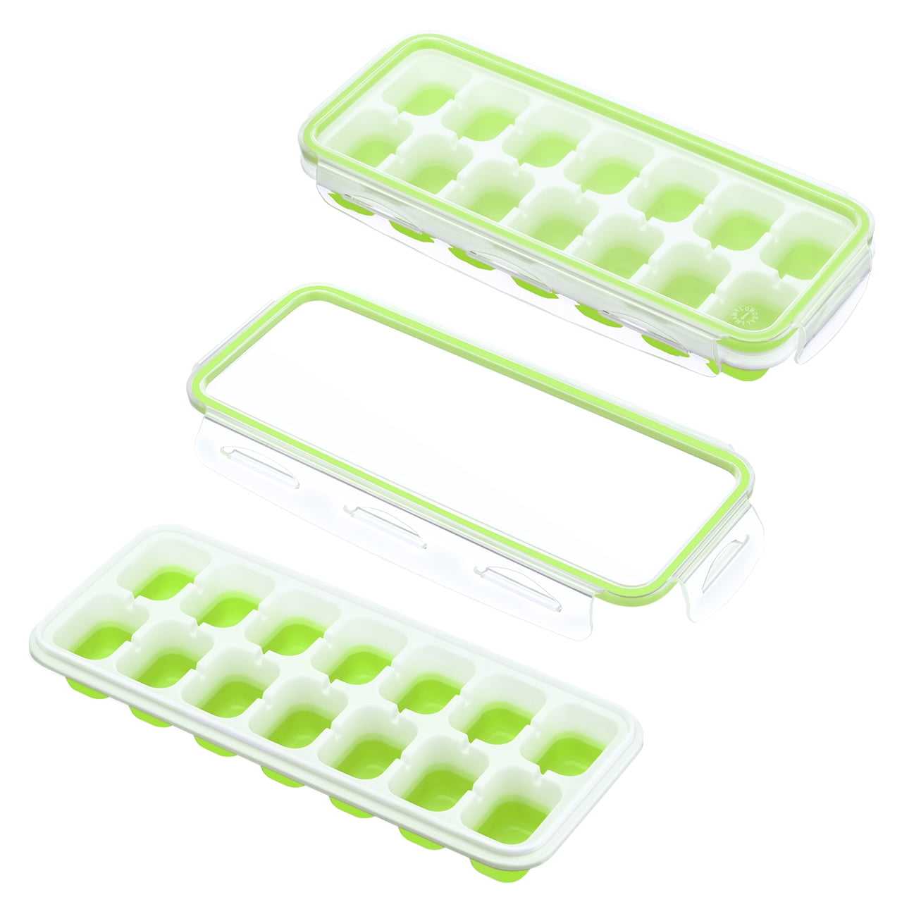 Ice Cube Trays Stackable and Dishwasher Safe LFGB Certified & BPA Free Easy-Release 14-Ice Trays with Removable Lid for Whiskey Drink 3-Pack, Green Biho Flexible Silicone Ice Trays with Covers 