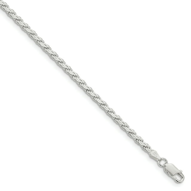 Sterling Silver 3.10mm Flat Rope Chain (Weight: 4.95 Grams, Length: 8 Inches)