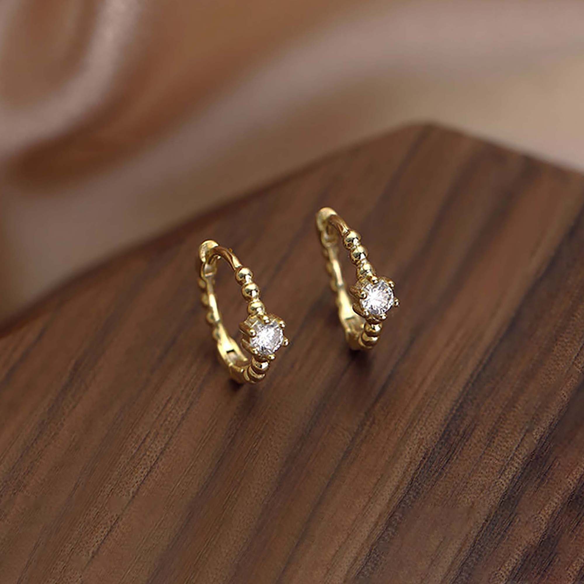 CZ Stone Hoop Earring For Women Dainty Small Huggie Hoop Earrings Gold  plated Sterling Silver Earrings Fashion Jewelry Gift for Women