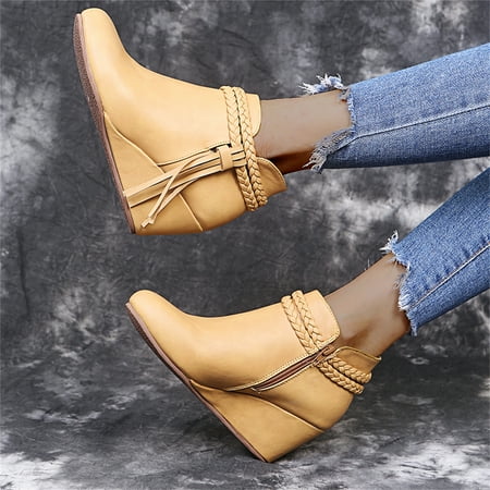 Boots For Women Ankle Booties Platform Slip on Casual Fashion Western Wedge Heeled Fall Dress Shoes 2024 Clearance Sale