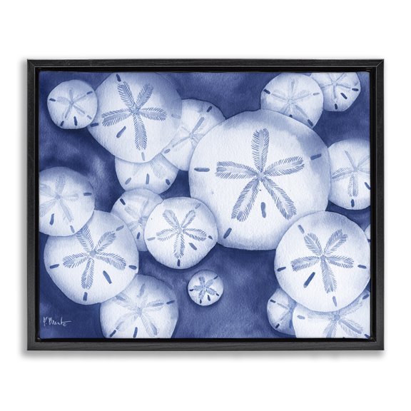 Stupell Industries Watercolor Style Sand Dollars Animals Painting Black Floater Framed Canvas Art Print Wall Art, 21 x 17