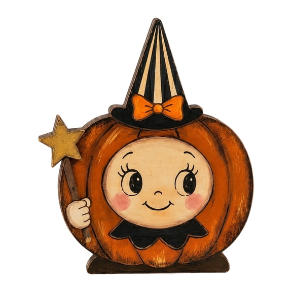 Halloween Witch Decor Vintage Halloween Decorations 6 X 5 X 1.5 Inch Wooden Pumpkin Decor Cute Halloween Tabletop Sign for Home Mantel Desk Shelf Halloween Home Decor 1 Pack