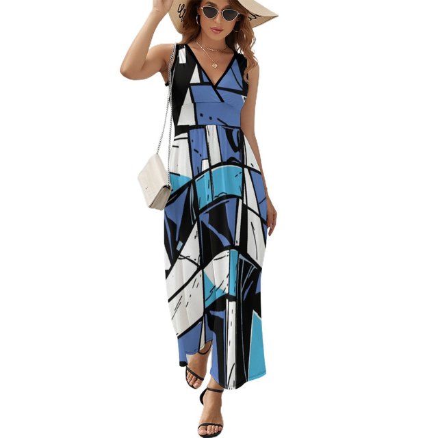 Abstract Geometrical Vestido Sin Mangas Vestidos Para Mujer, Vestido Suelto De Verano 2025