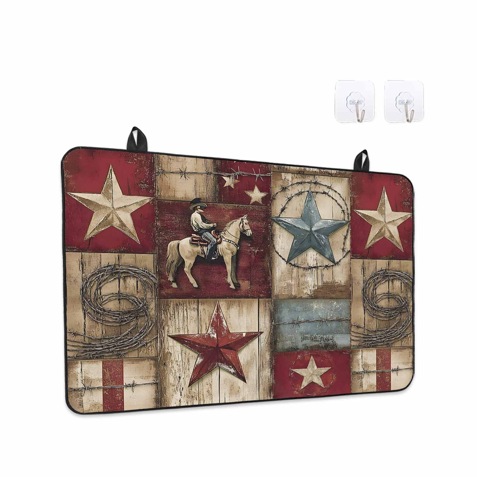 Texas Star Vintage Stove Top Cover for Electric Stove, Heat-proof & Non Slip Glass Top Stove Cover Protector, Country Star Western Cowboy Kitchen Flat Cooktop Rubber Mat 24x21 Inches