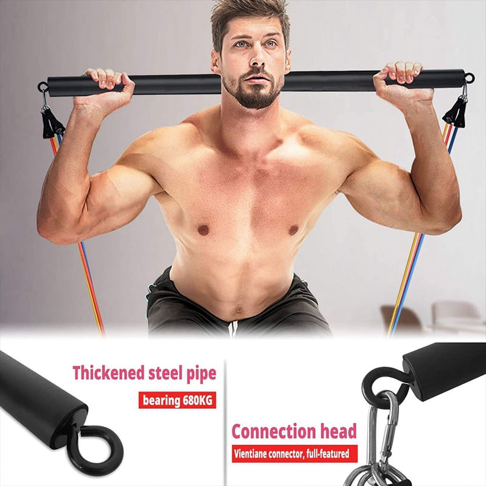 Detachable Resistance Bands Bar 42 Inches Chest Weighted Workout Bar Stick Max Load 800Lb for Gym, Fitness, Home